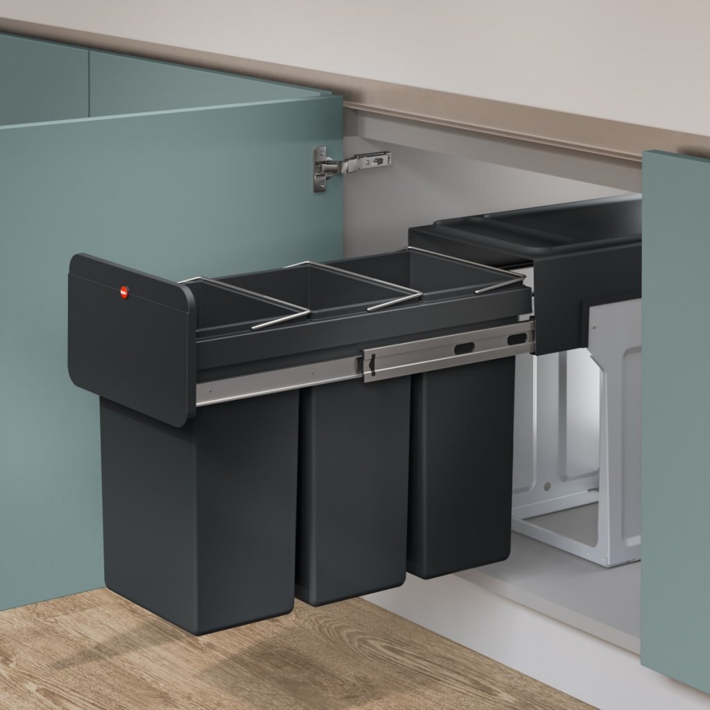 Hailo 0310-300 Ecoline Design Trio L Inbouwafvalemmer 3X10L Zwart