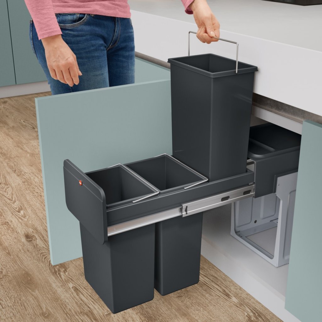 Hailo 0310-300 Ecoline Design Trio L Inbouwafvalemmer 3X10L Zwart