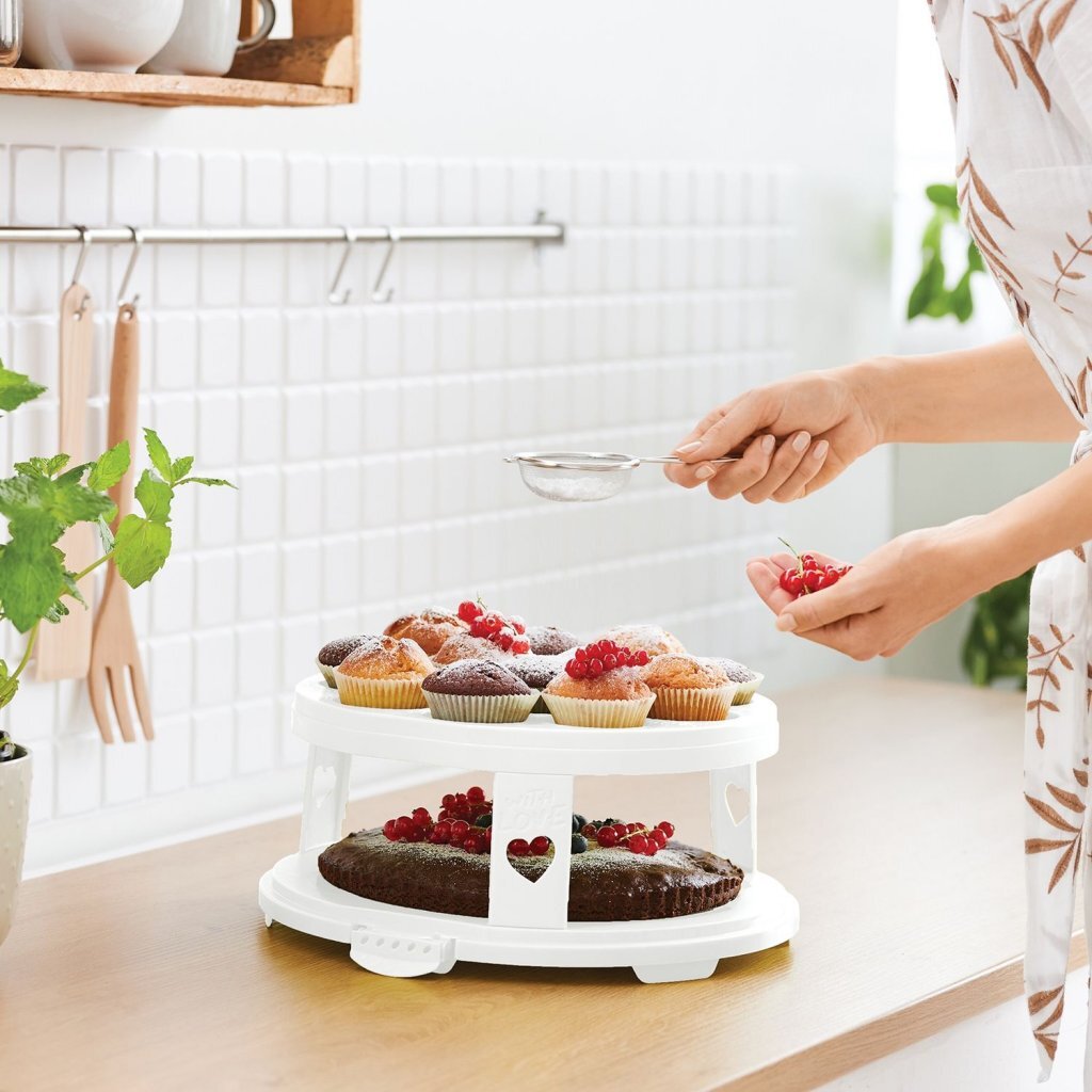 Rotho Fresh Taartdoos Xl + Cupcake-Houders 35.5X34.5X26 Cm Wit/Transparant
