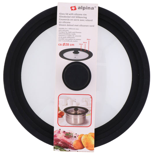 Alpina Glazen Deksel Met Siliconen Rand 24/26/28 Cm