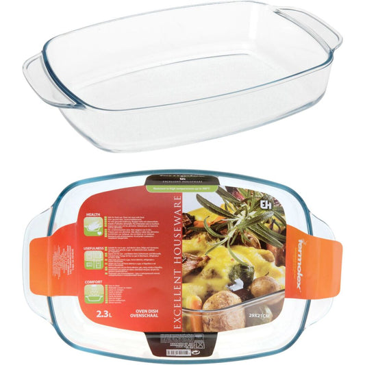 Excellent Houseware Ovenschaal 2,3L Glas Braadslede Hitte Bestendig
