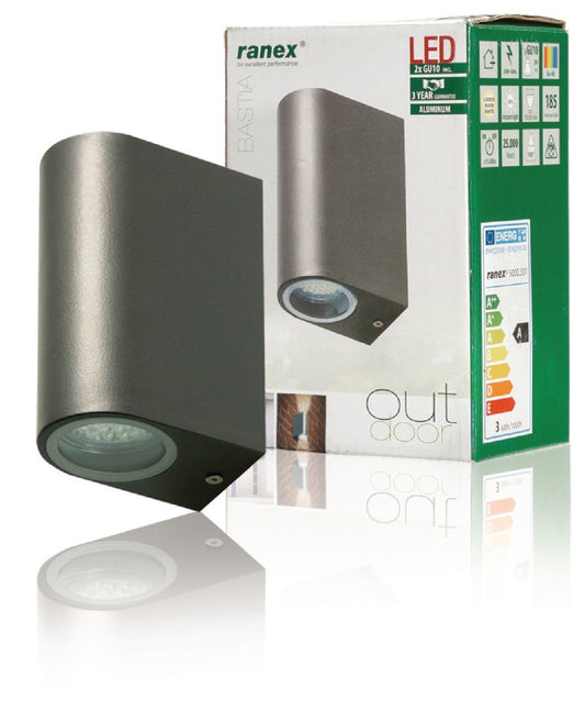 Ranex Ra-5000331 Led Buitenwandlamp Van Roestvrijstaal Met Twee Lichtpunten