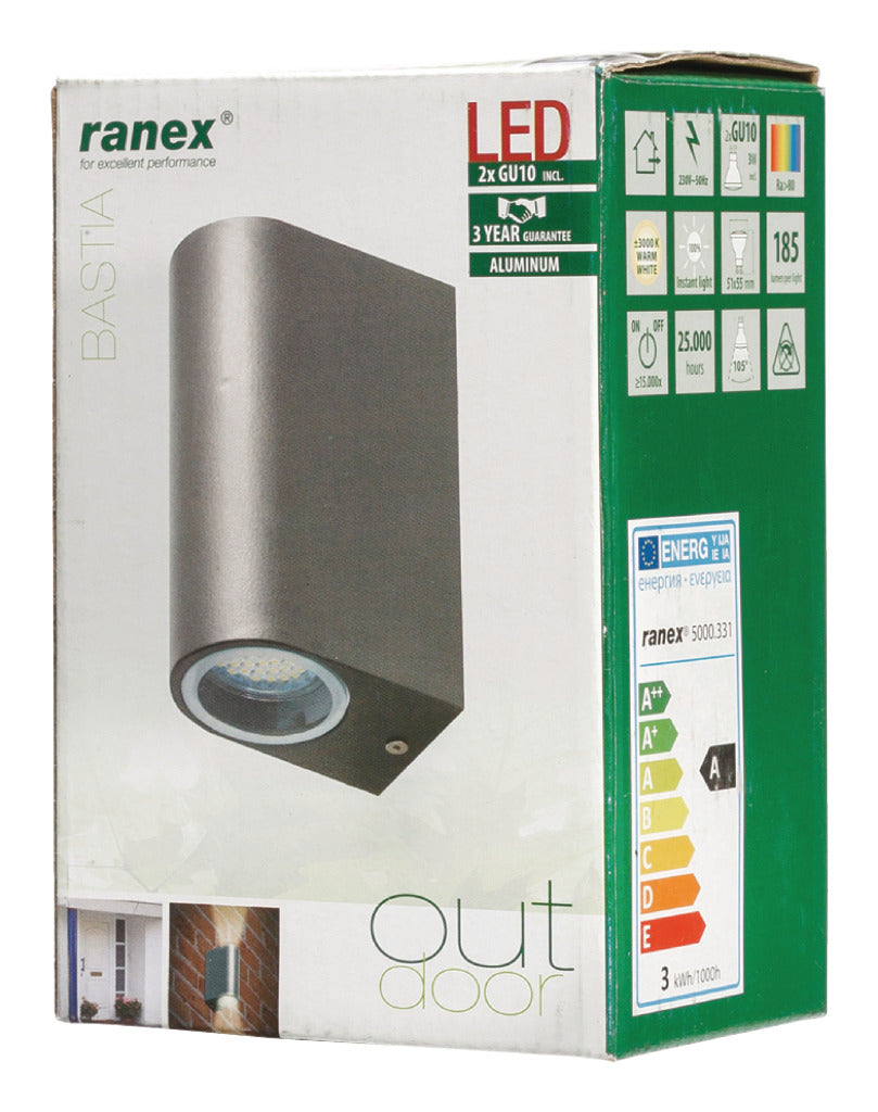 Ranex Ra-5000331 Led Buitenwandlamp Van Roestvrijstaal Met Twee Lichtpunten