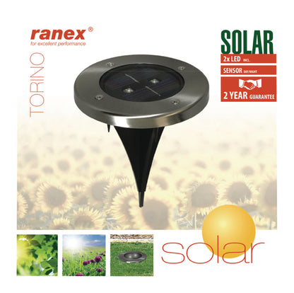 Ranex Ra-5000389 Ronde Led Solar Grondspot Geborsteld Rvs Glas