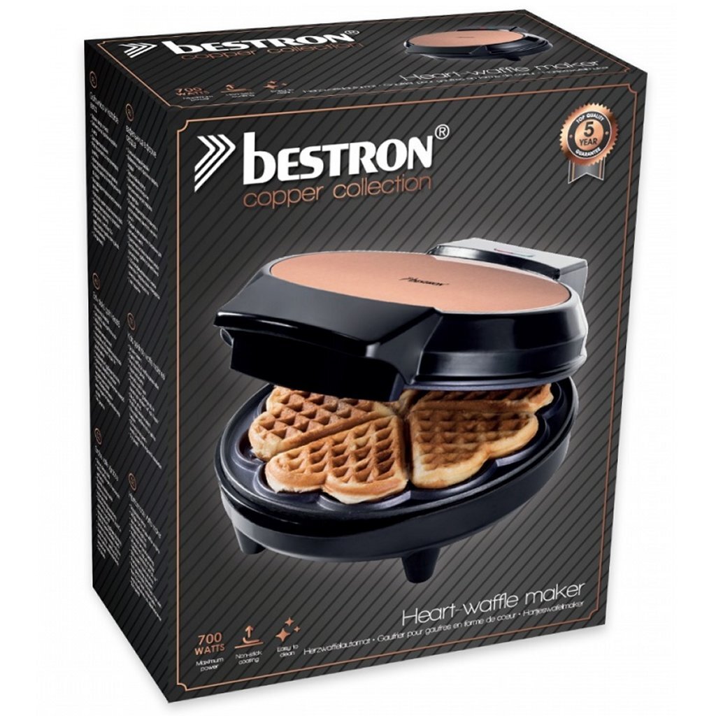 Bestron Awm700Co Wafelijzer Hartjes 700W Koper/Zwart