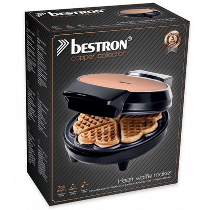 Bestron Awm700Co Wafelijzer Hartjes 700W Koper/Zwart