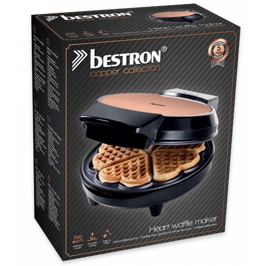 Bestron Awm700Co Wafelijzer Hartjes 700W Koper/Zwart